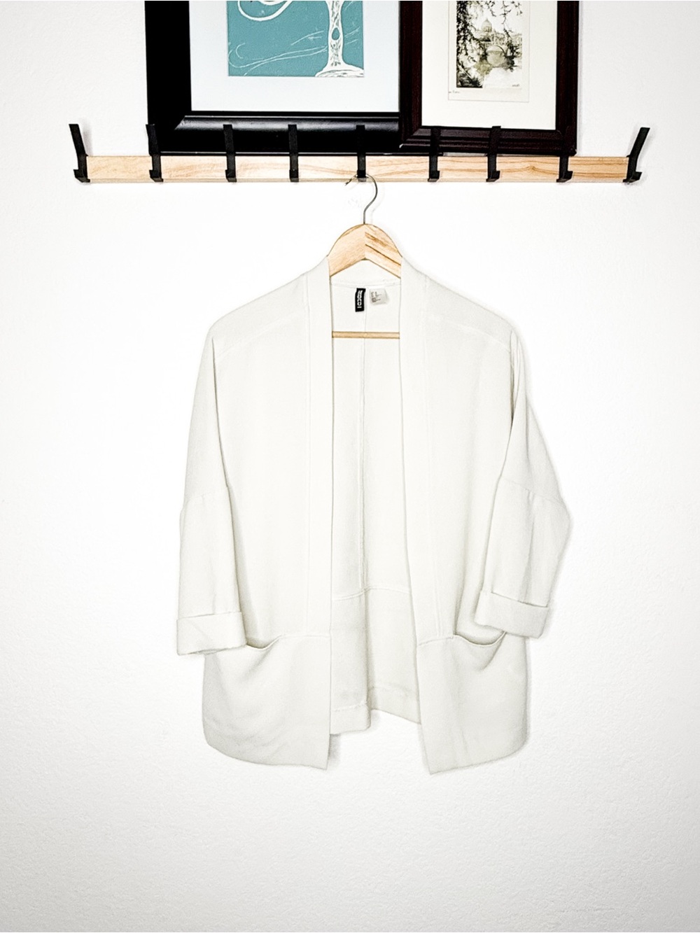 H&M Ivory Open Front Crepe Blazer Cardigan Women’s Size Small